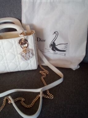 Dior White Quilted Lambskin with 2 Gold Chains and Charms